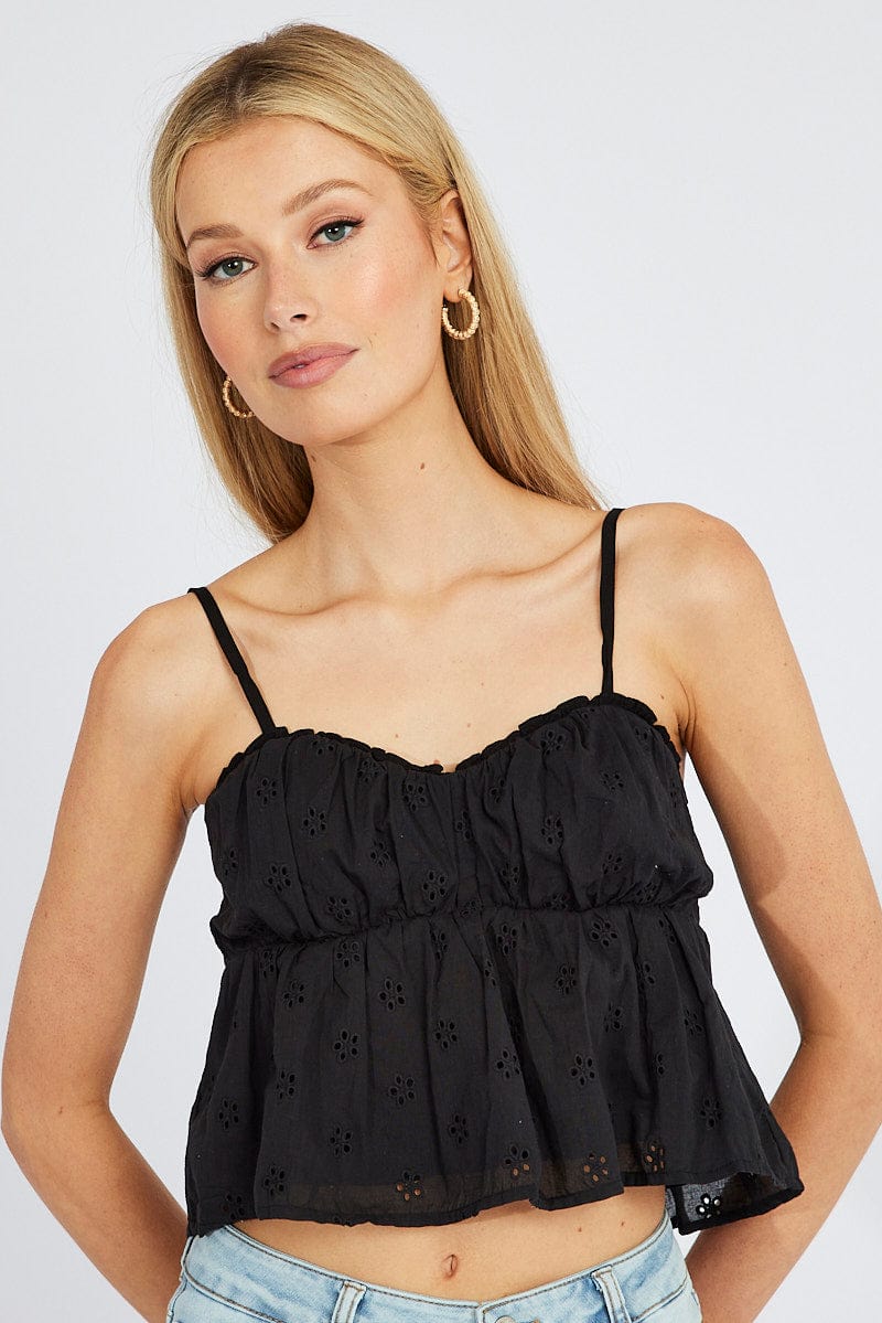 Black Eyelet Cami Top