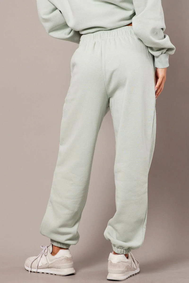 Green Track Pants High Rise
