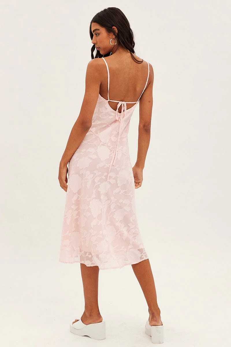 Pink Midi Dress Cowl Neck Burnout