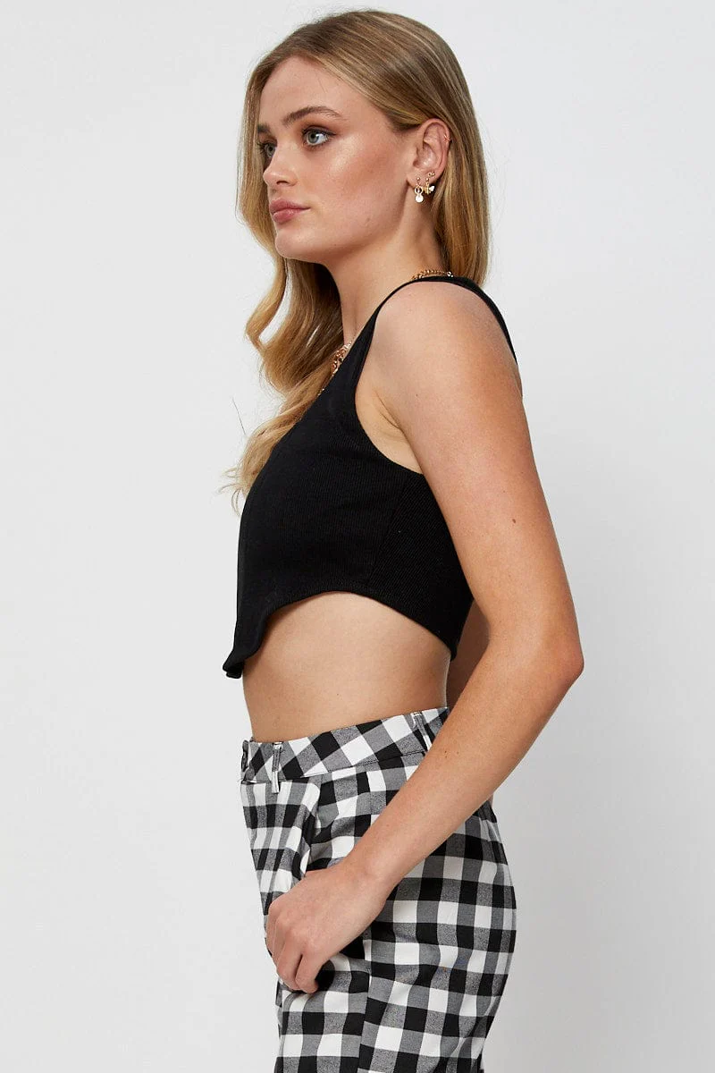 Black Jersey Top Structured Corset Ribbed