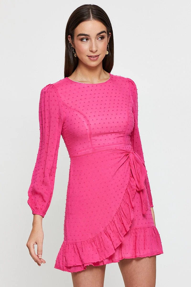 Pink Mini Dress Long Sleeve Bodycon