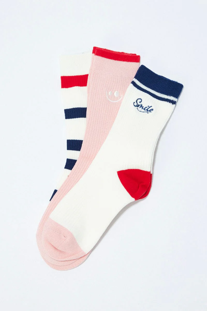 Multi 3 Pack Crew Socks