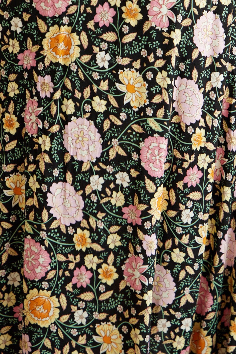 Boho Print High-Low Button Front Midi Skirt