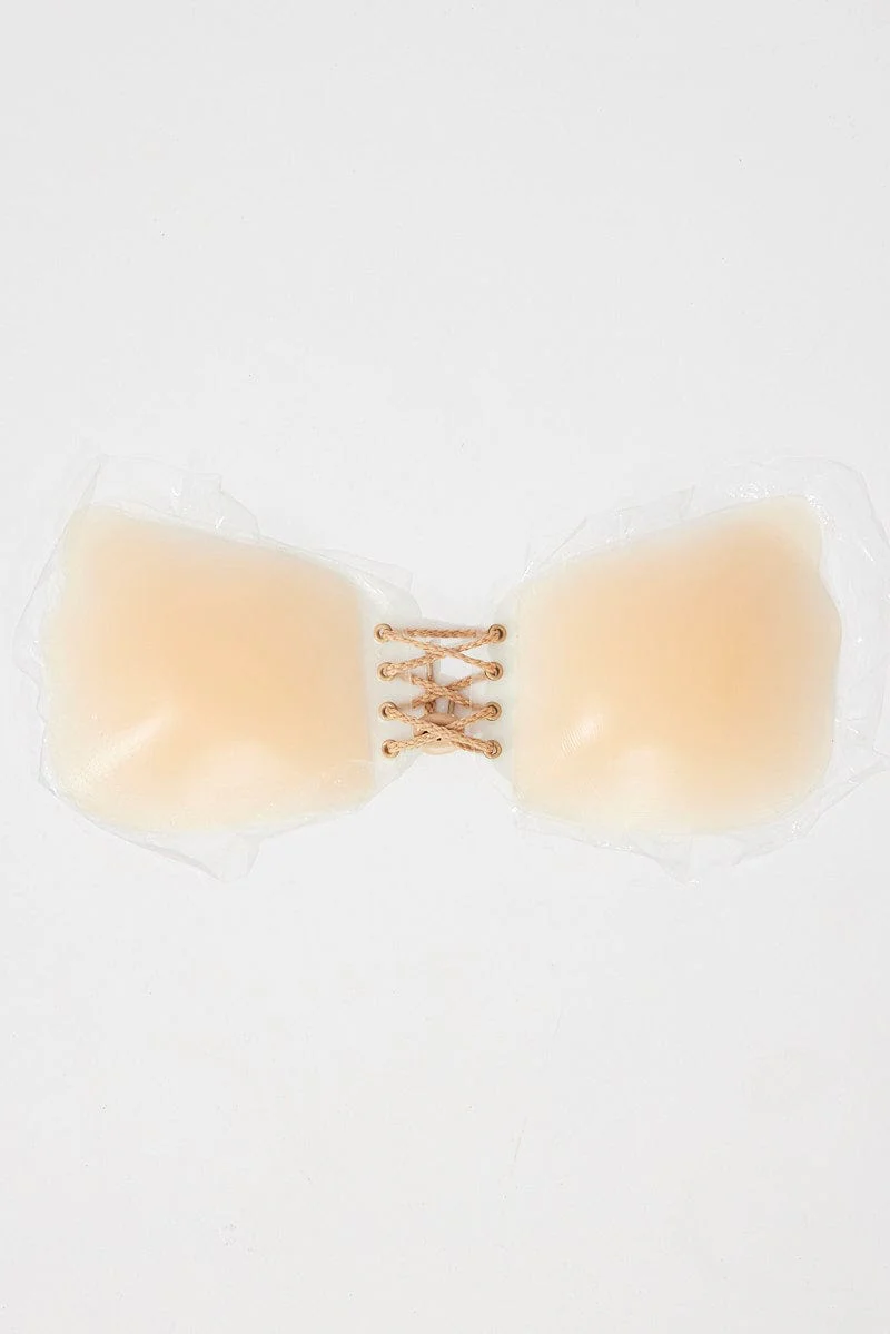 Beige Silicone Lace Up Self Adhesive Bra