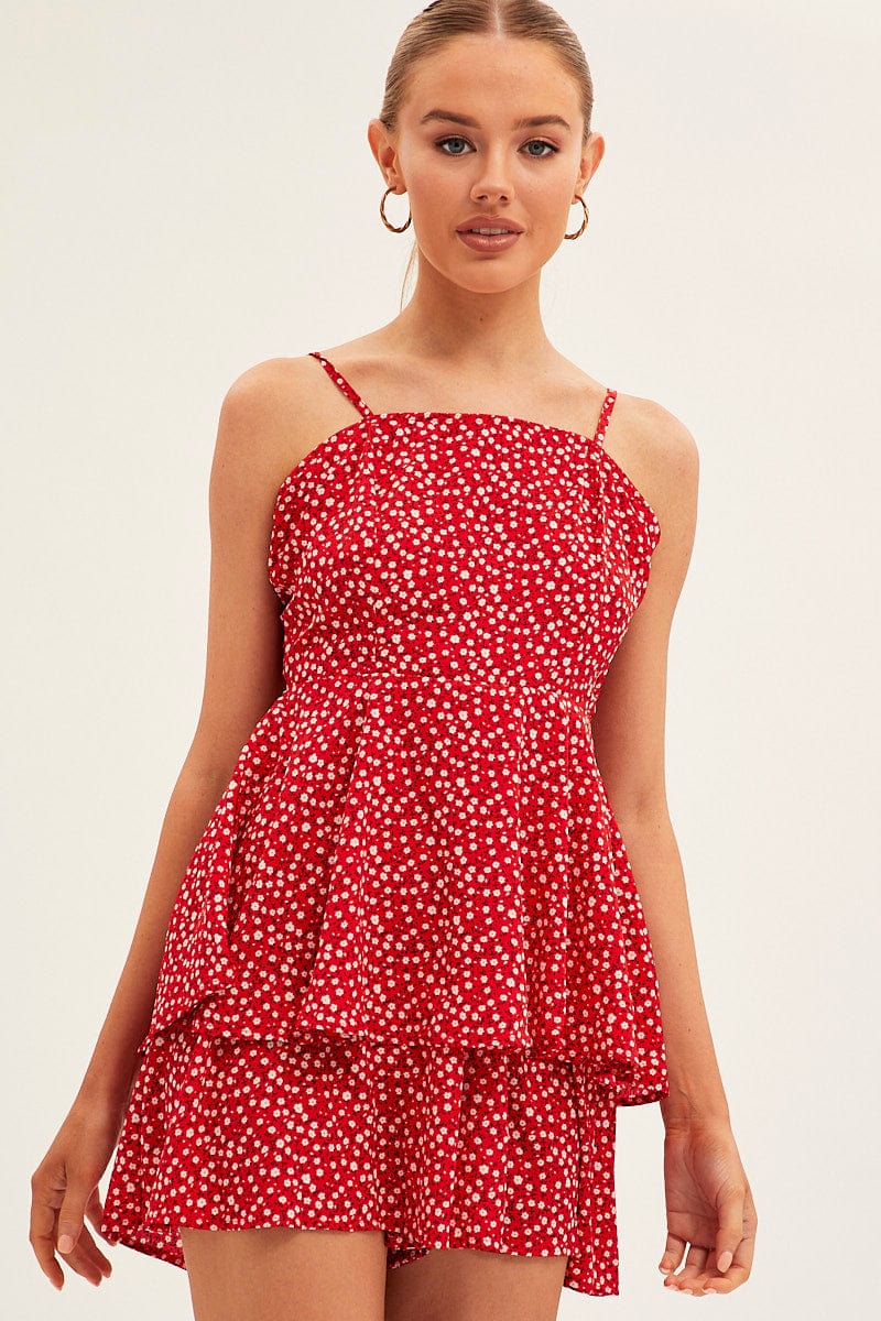 Red Geo Sleeveless Mini Dress