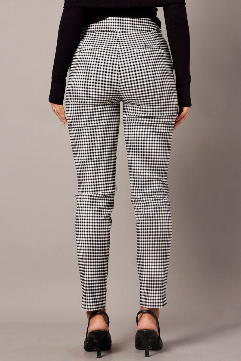 Black Check Slim Pants High Rise