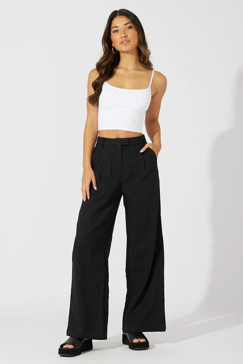 Black Wide Leg Pants High Rise Tailored