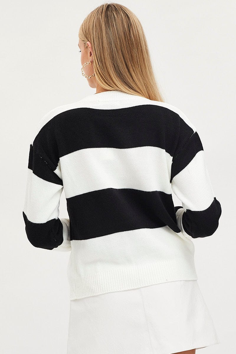 Stripe Knit Top Long Sleeve Round Neck Colour Block