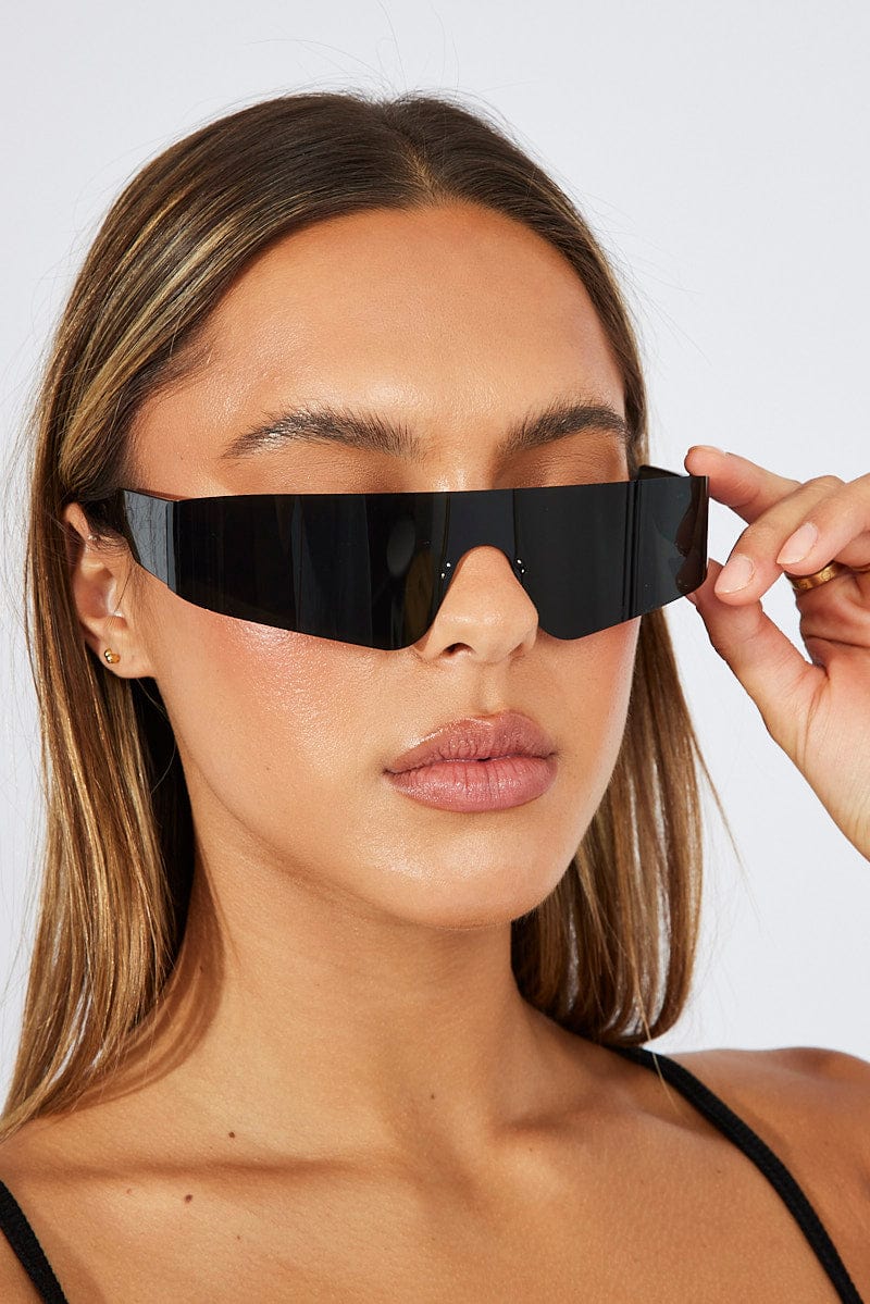 Black Wrap Visor Sunglasses