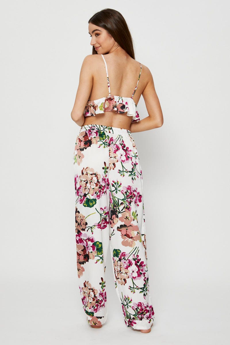 Print Bralette Pyjamas Set Satin