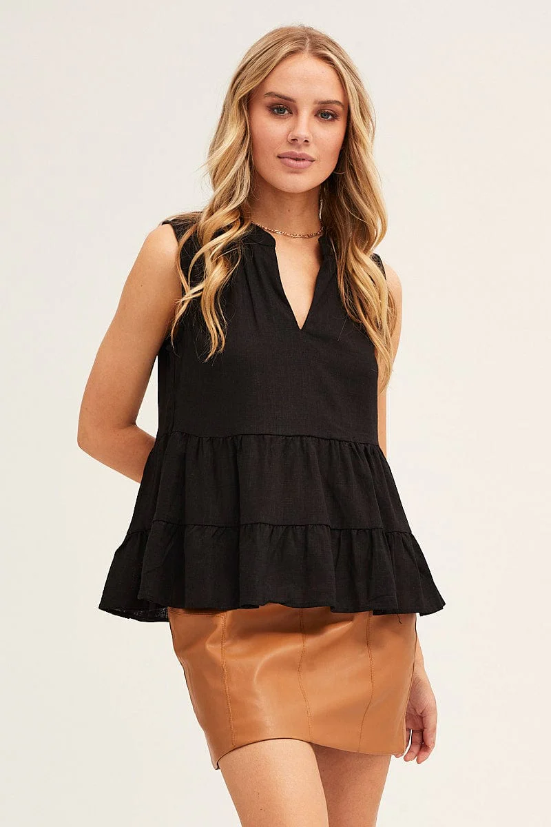 Black Peplum Top Sleeveless