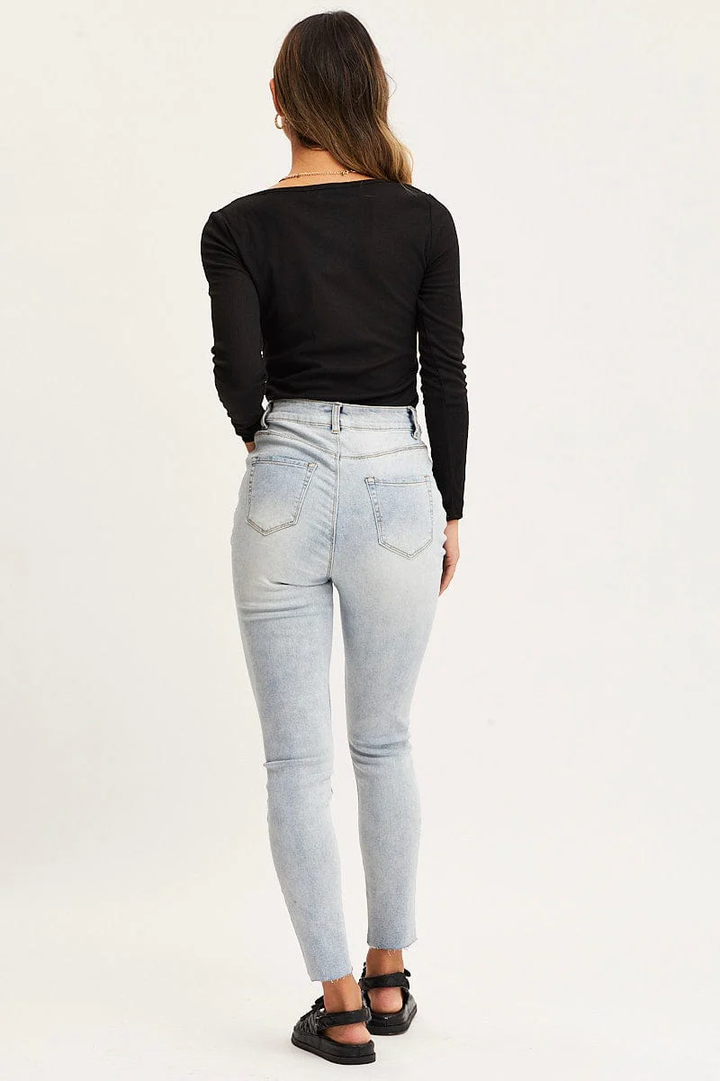 Blue Skinny Denim Jeans High Rise