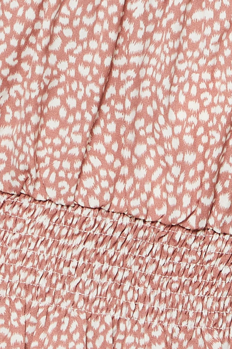 Geo Print Puff Sleeve Top Short Sleeve Crop