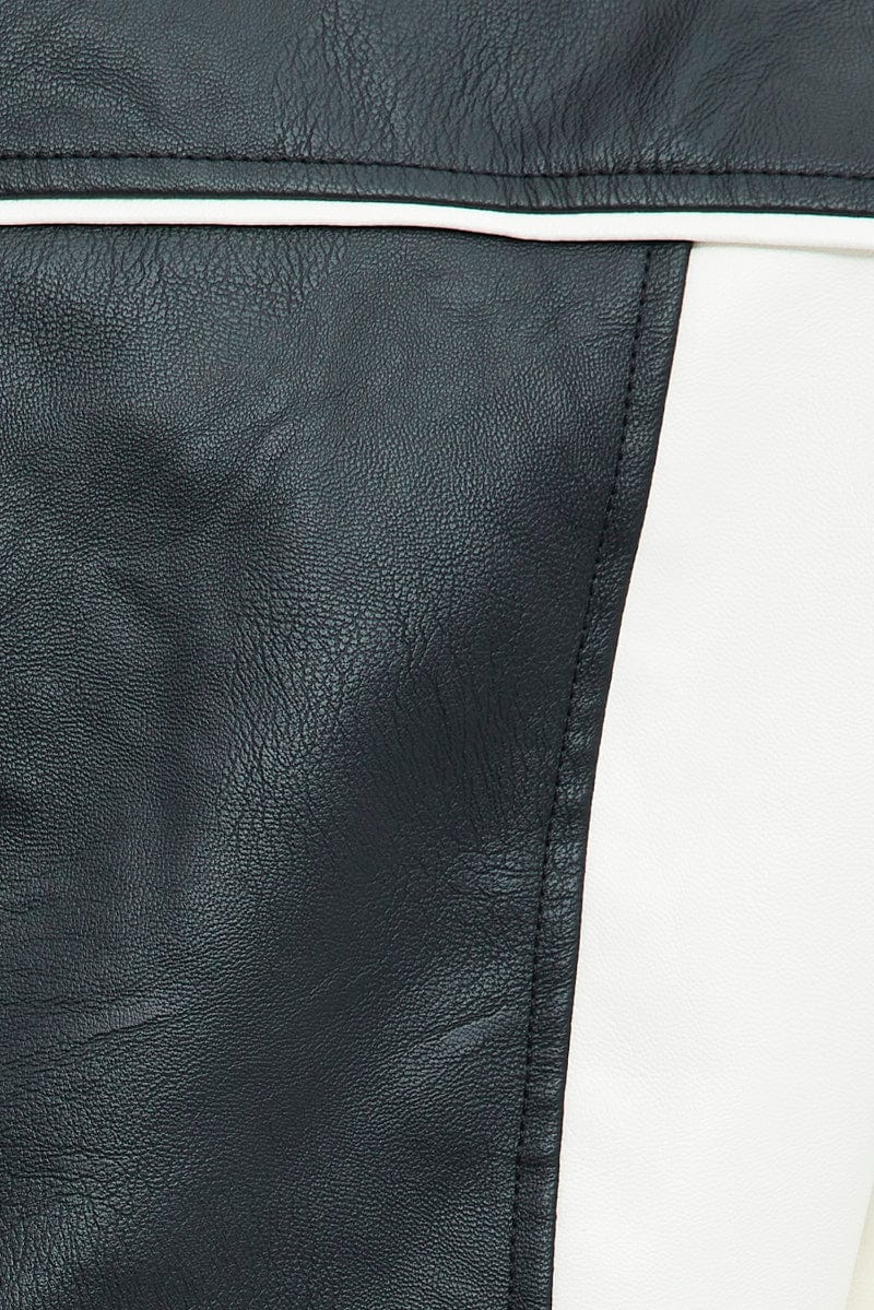 Black Jacket Colour Block Long Sleeve Zip Faux Leather