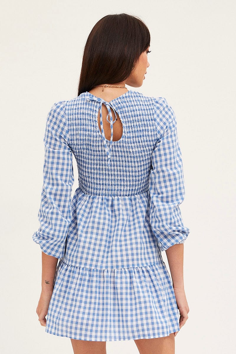 Check Skater Dress Long Sleeve Mini