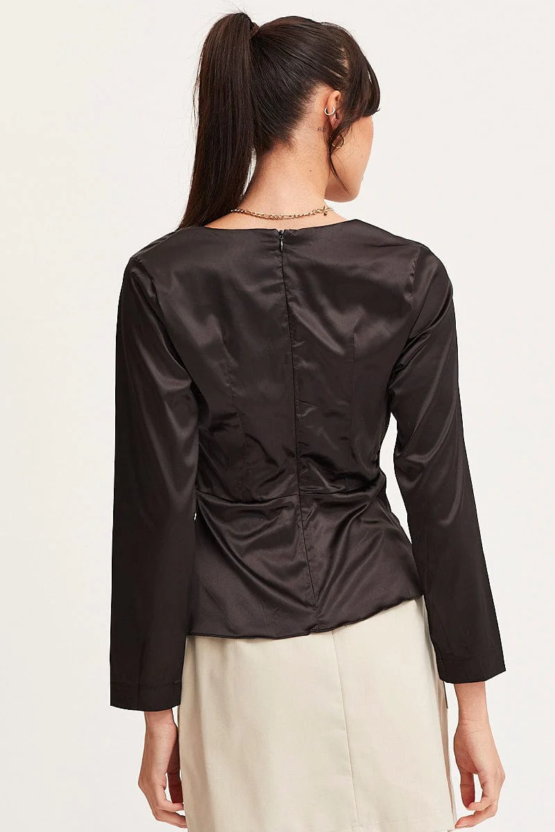 Black Twist Front Top Long Sleeve