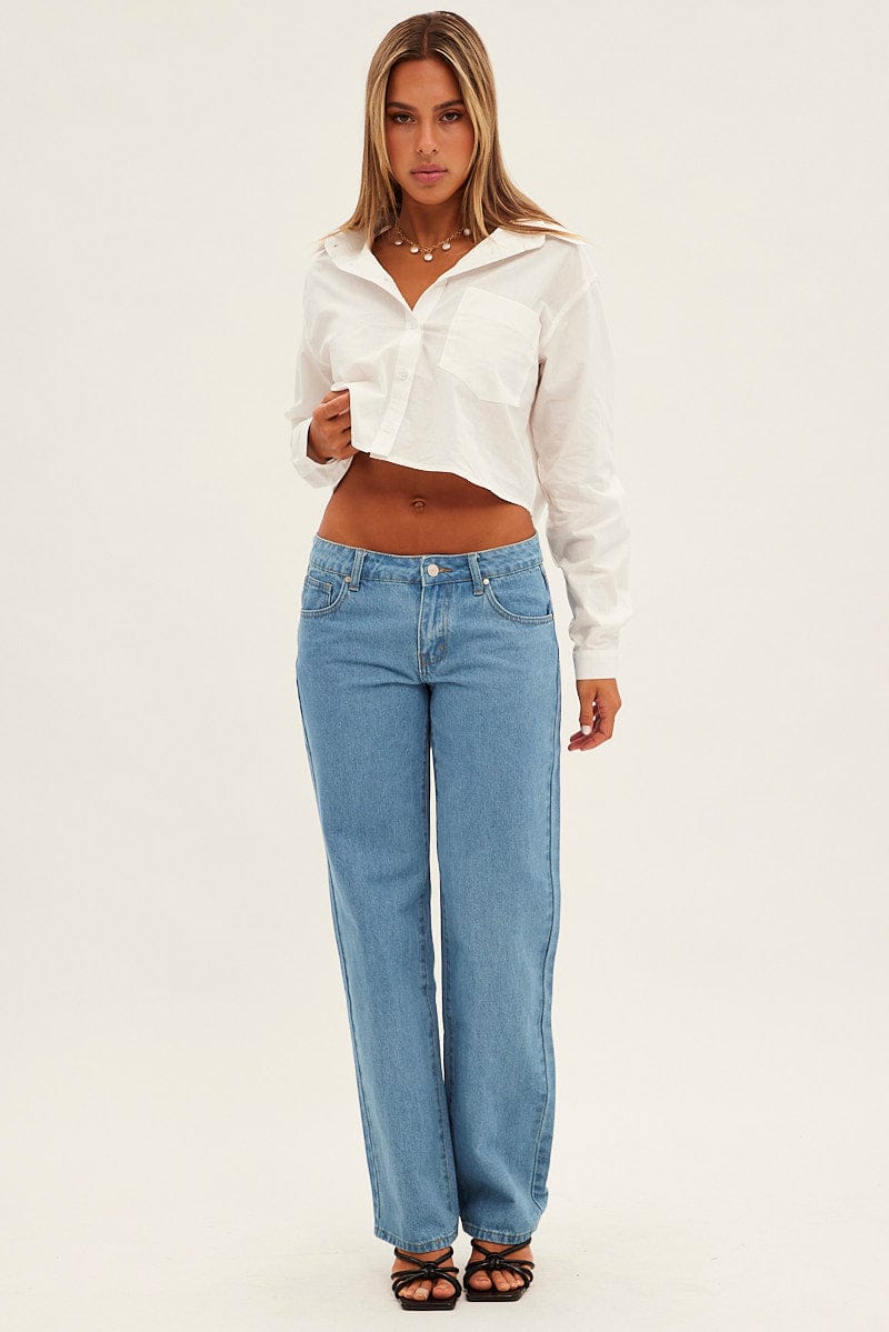 Blue Straight Denim Jeans Low Rise