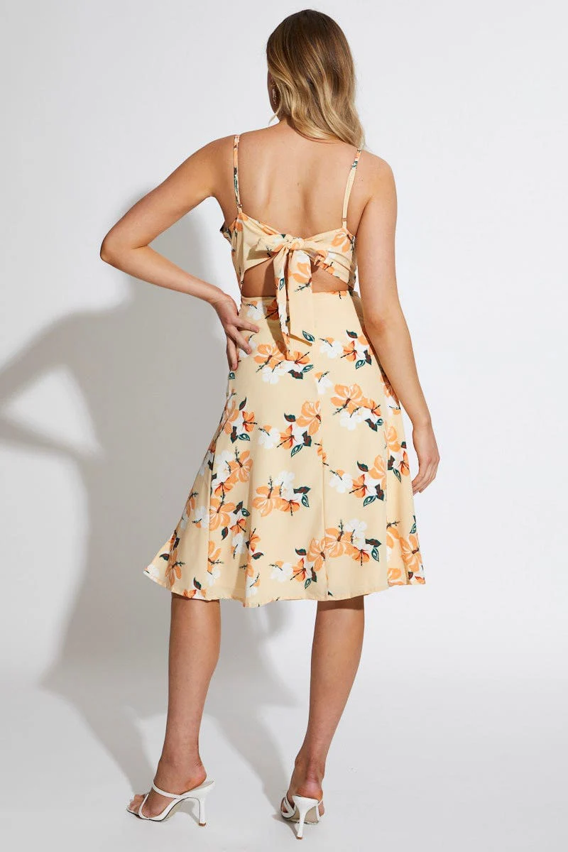 Print A Line Dress Midi