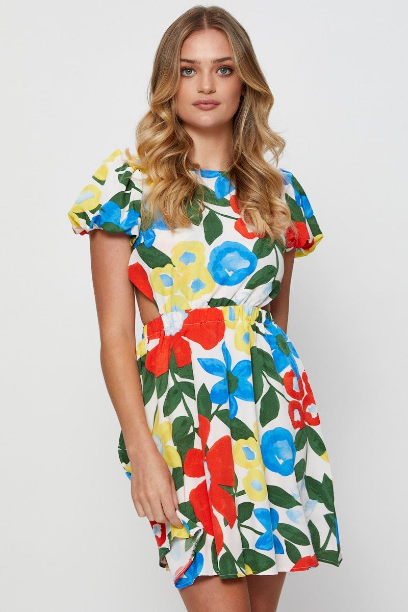 Print Mini Dress Short Sleeve Evening