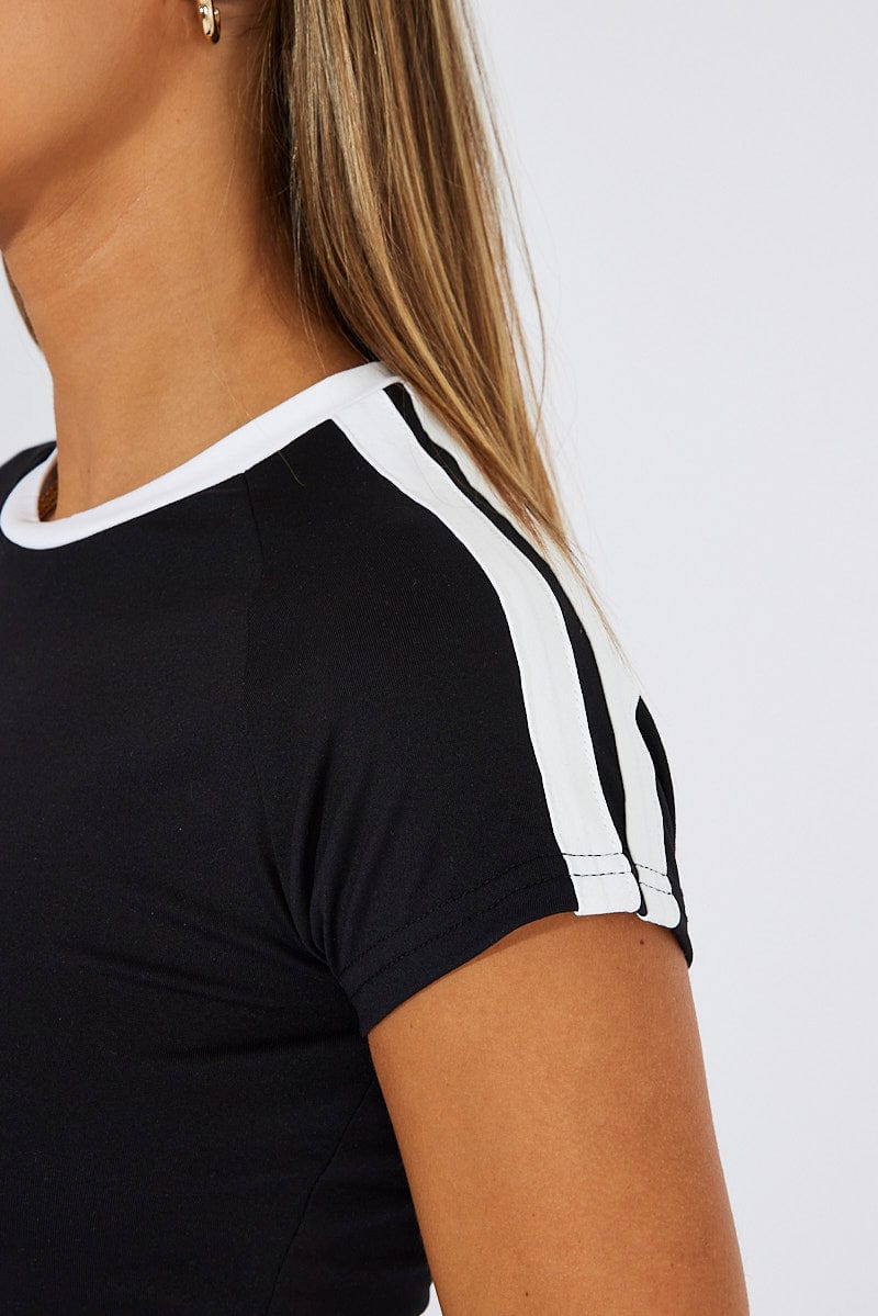 Black Supersoft Top Short Sleeve Stripe