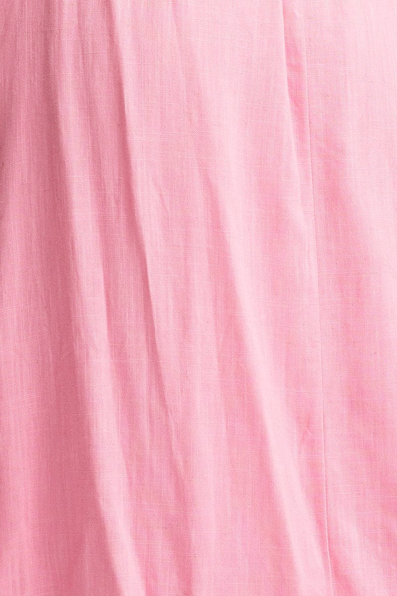 Pink Linen Blend Midi Dress