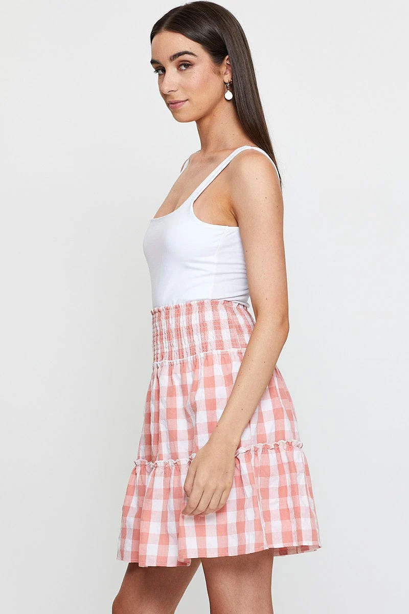 Check Flare Skirt Mini High Rise
