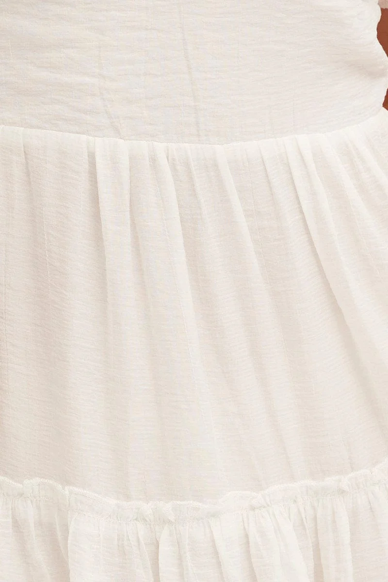 White Fit And Flare Dress Puff Sleeve Sweetheart Neck