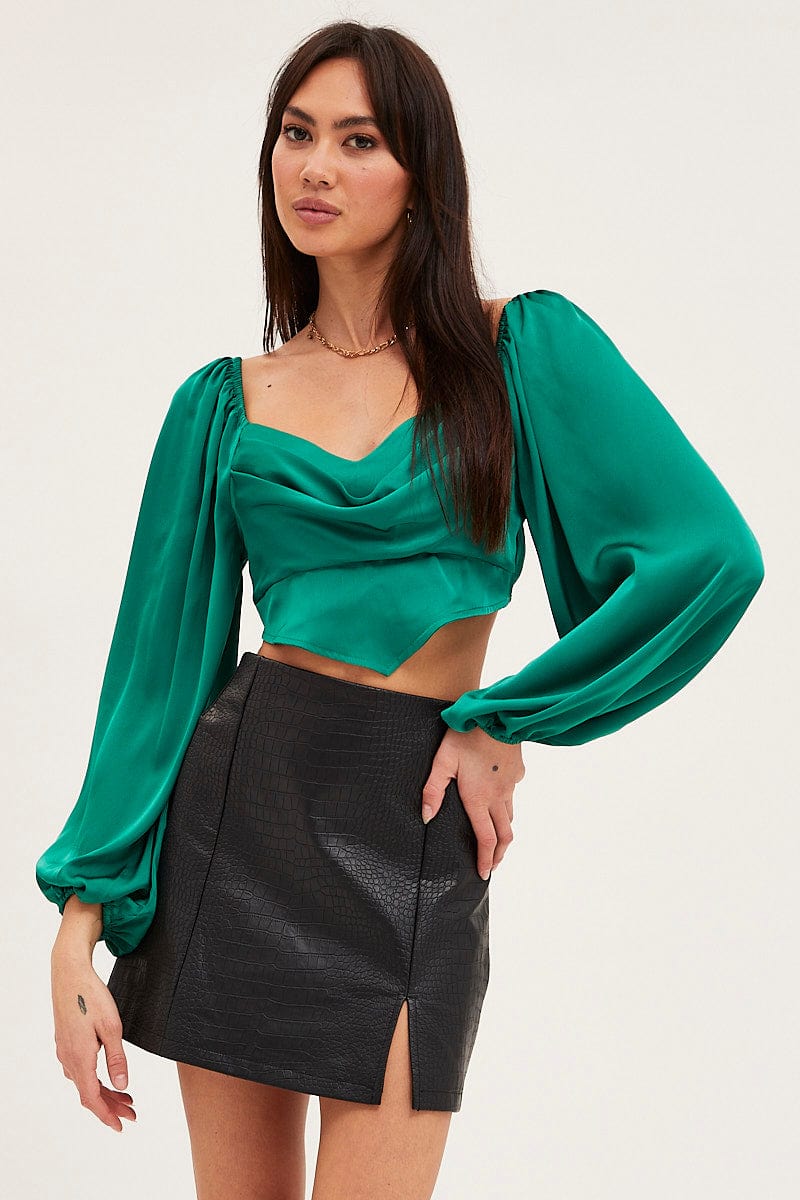 Green Puff Sleeve Top Long Sleeve