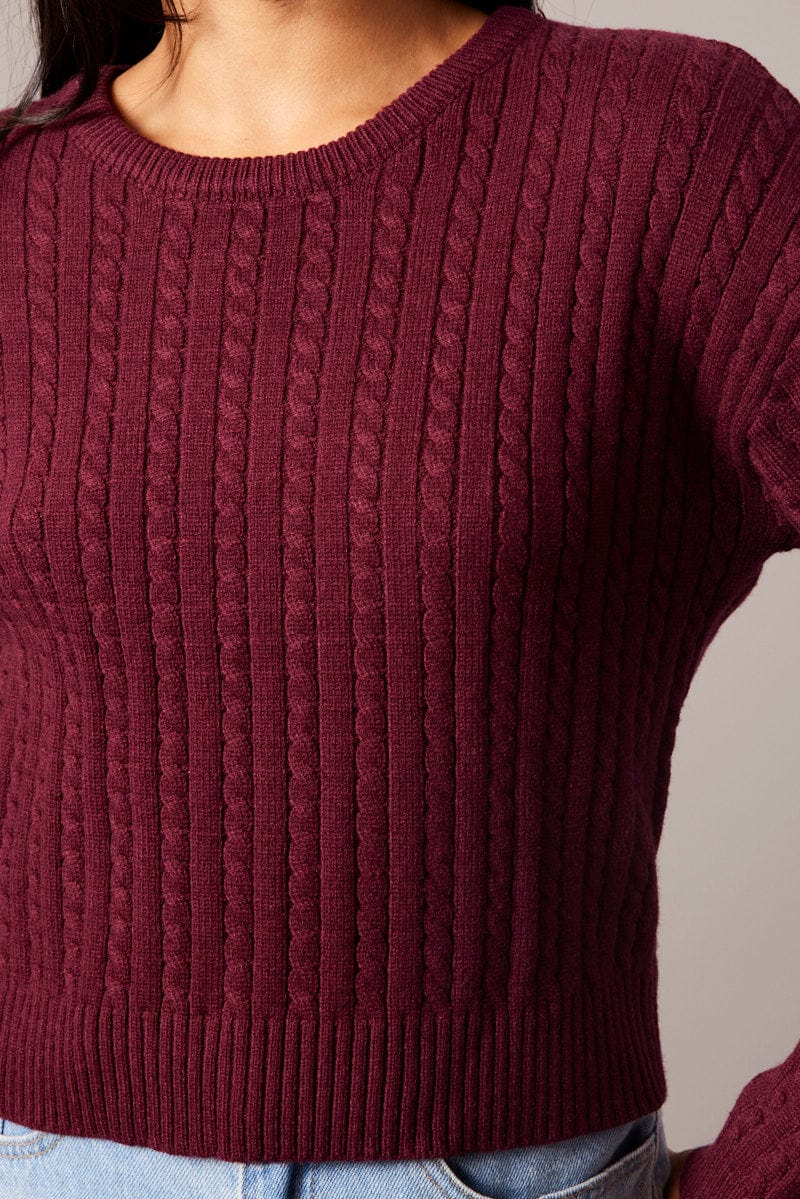 Red Cable Knit Top Long Sleeve