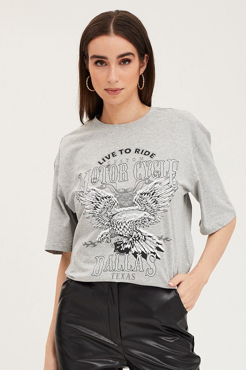 Grey Crew Neck Oversized Tee