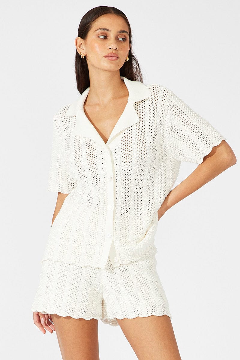 White Knit Shorts Crochet