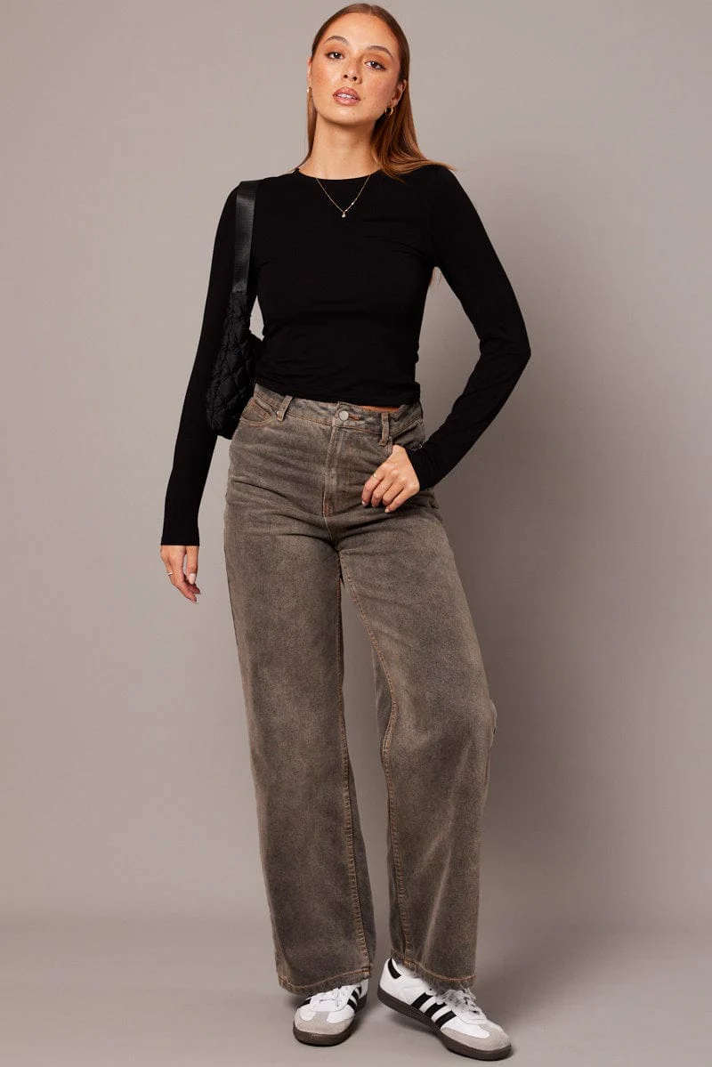Black Top Long Sleeve Crew Neck Modal