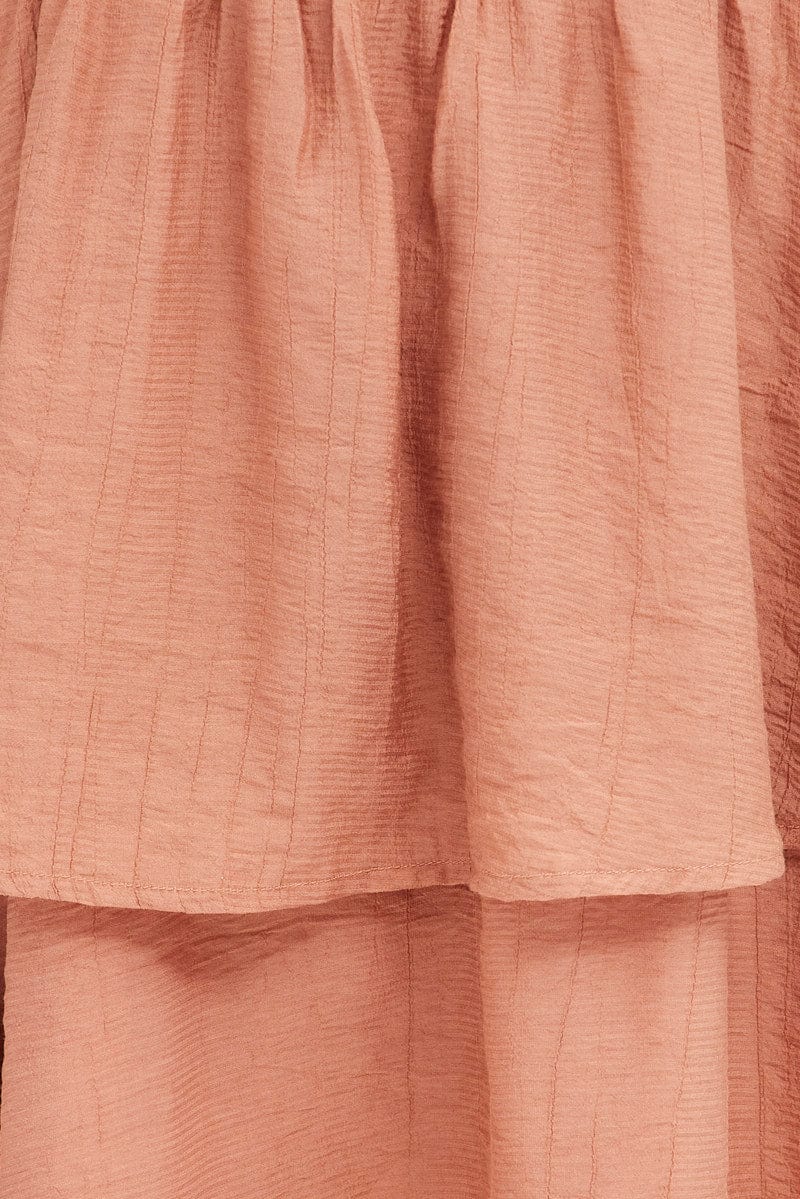 Pink Tiered Dress Flutter Sleeve Wrap Front Tiered Hem