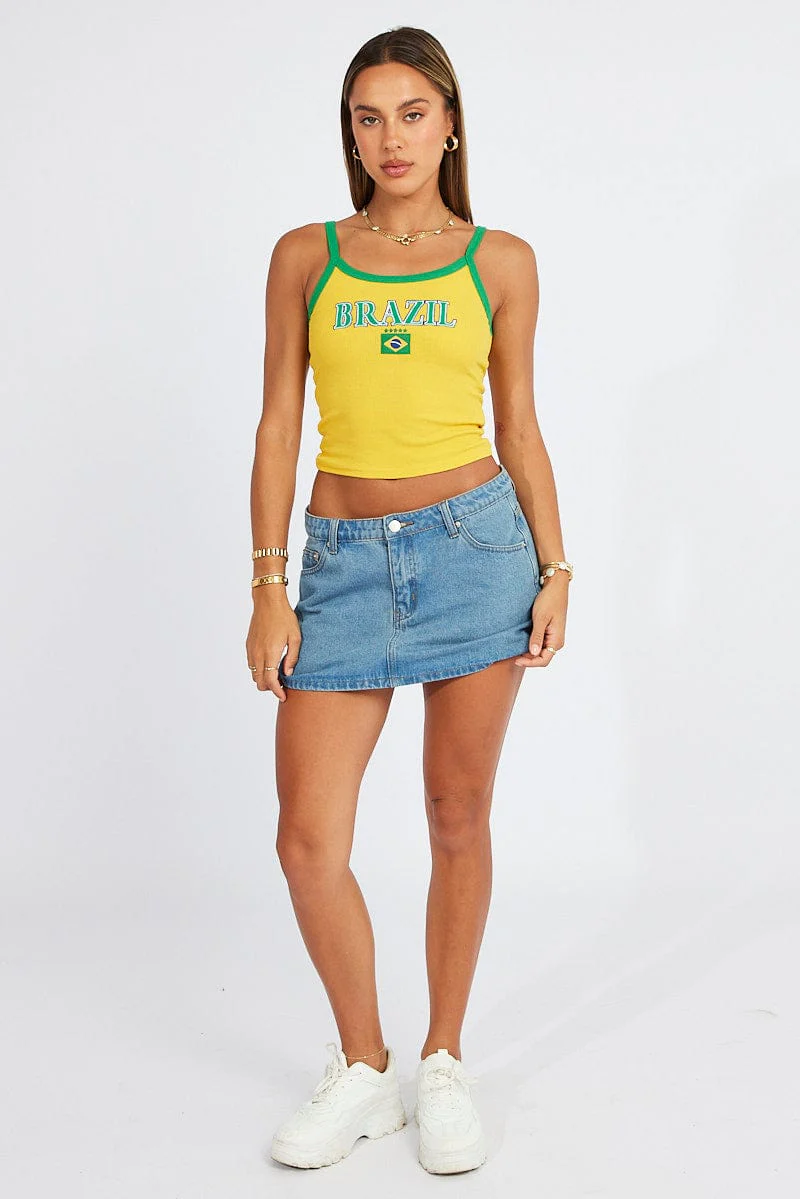 Yellow Singlet Top Scoop Neck