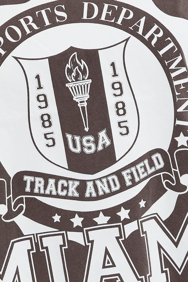 Brown T Shirt Short Sleeve Round Neck Miami