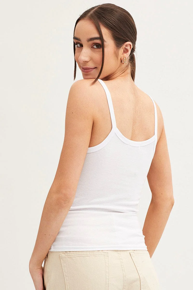 White Sleeveless Top Scoop Neck