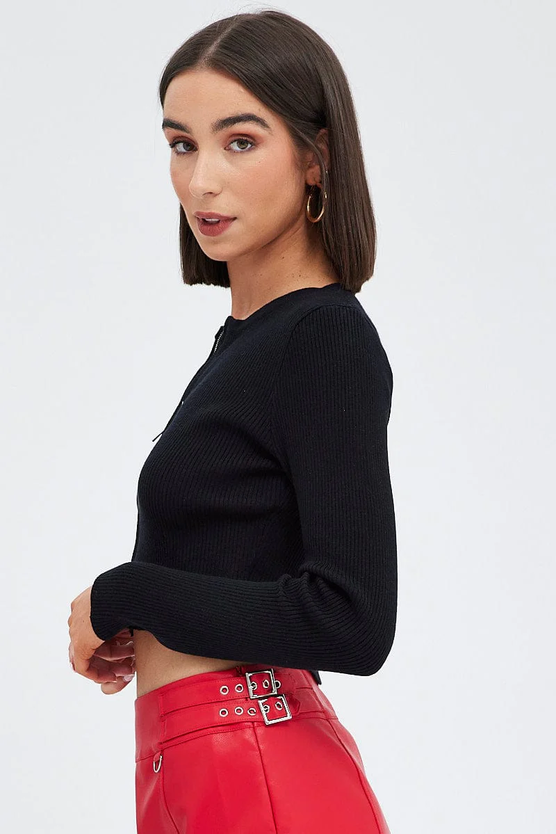 Black Knit Cardigan Zip up