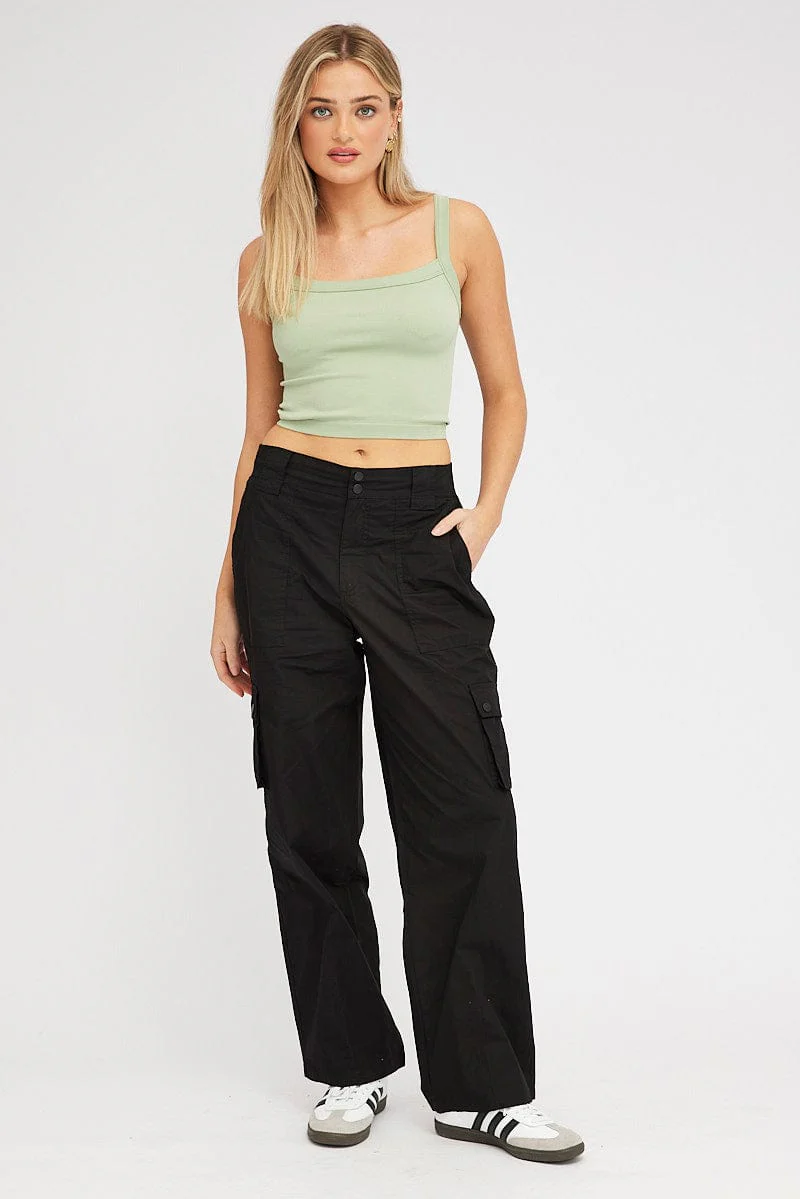 Green Singlet Top Round Neck Seamles