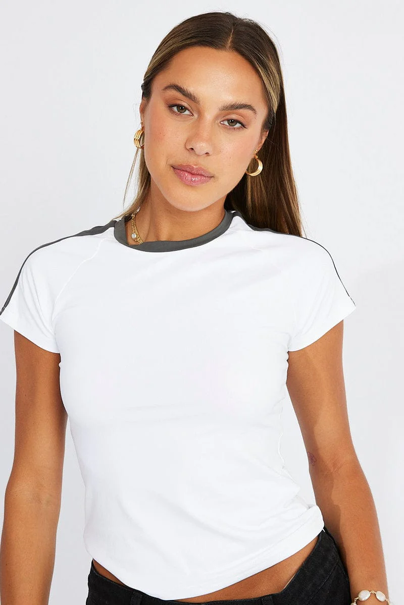 White Supersoft Top Short Sleeve Stripe