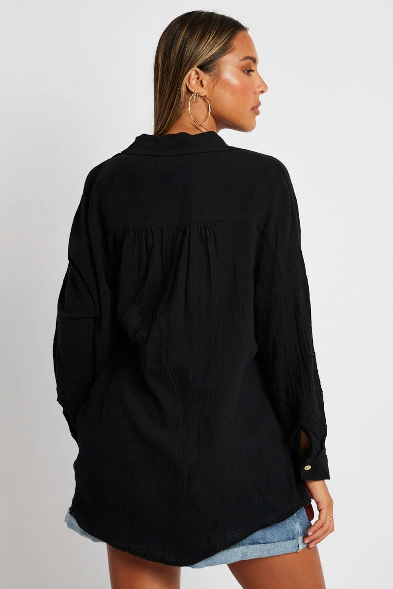 Black Shirt Long Sleeve Cotton