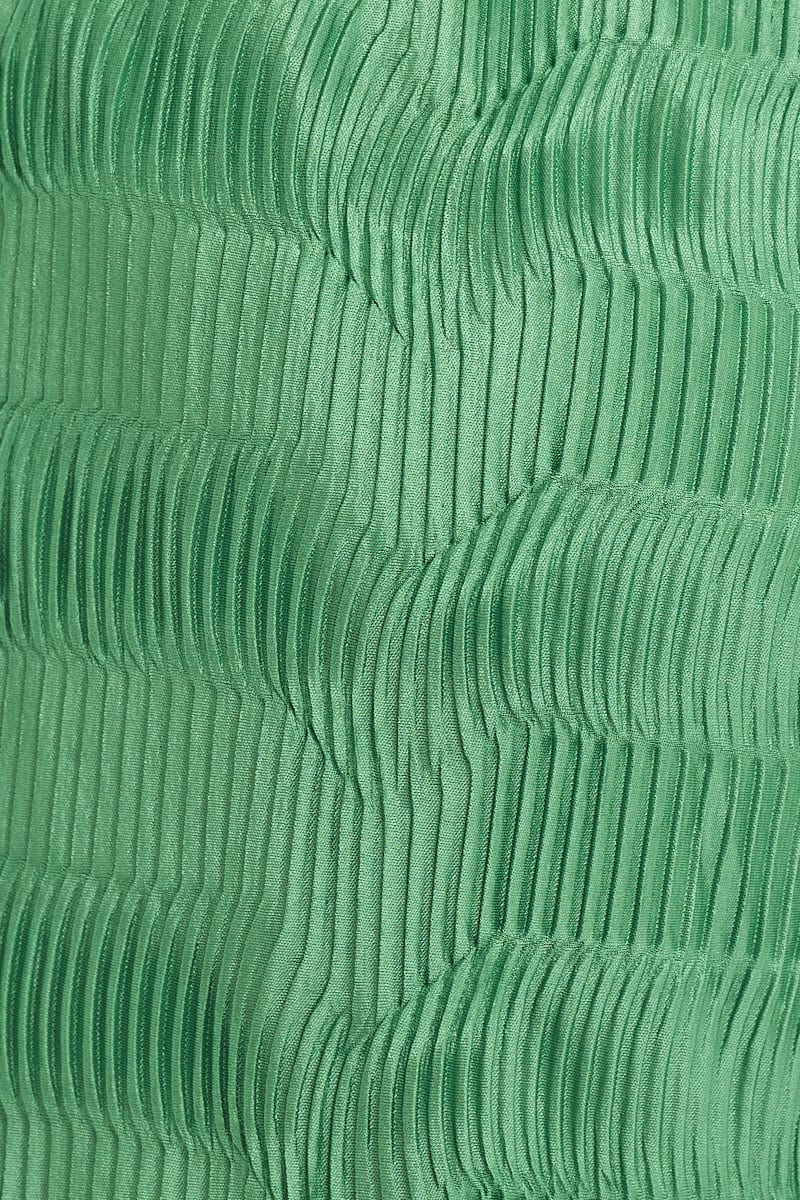 Green Plisse Pants Wide Leg High Rise