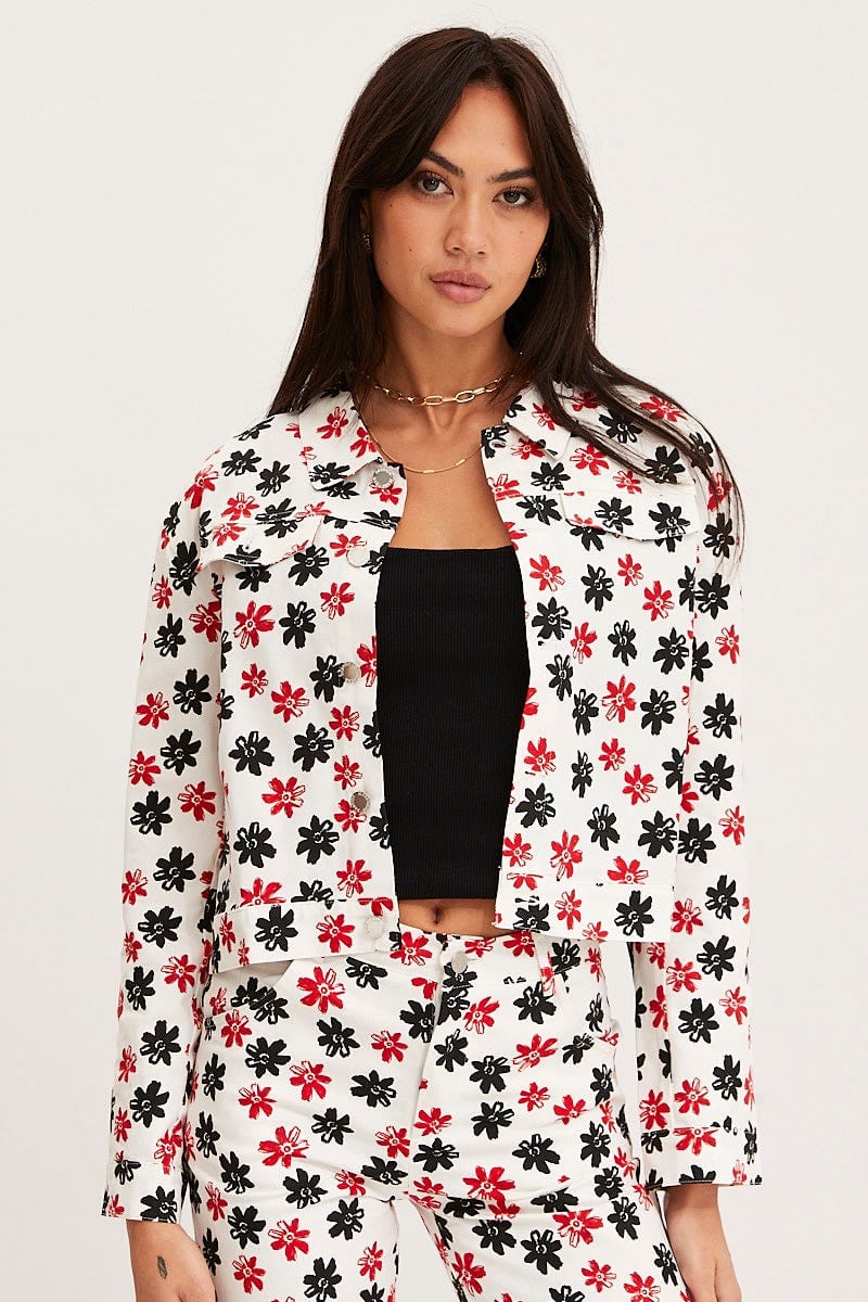 Print Crop Jacket Long Sleeve