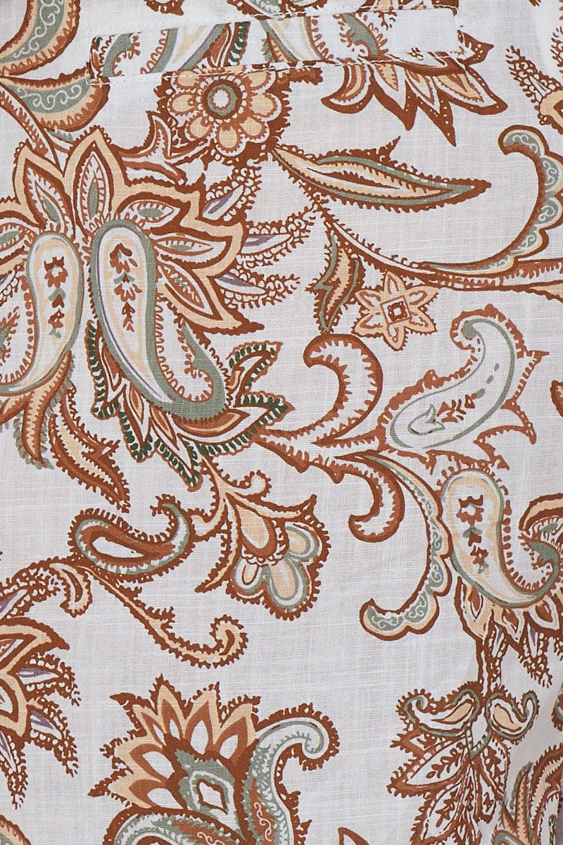 Print Pleated Shorts High Rise Linen