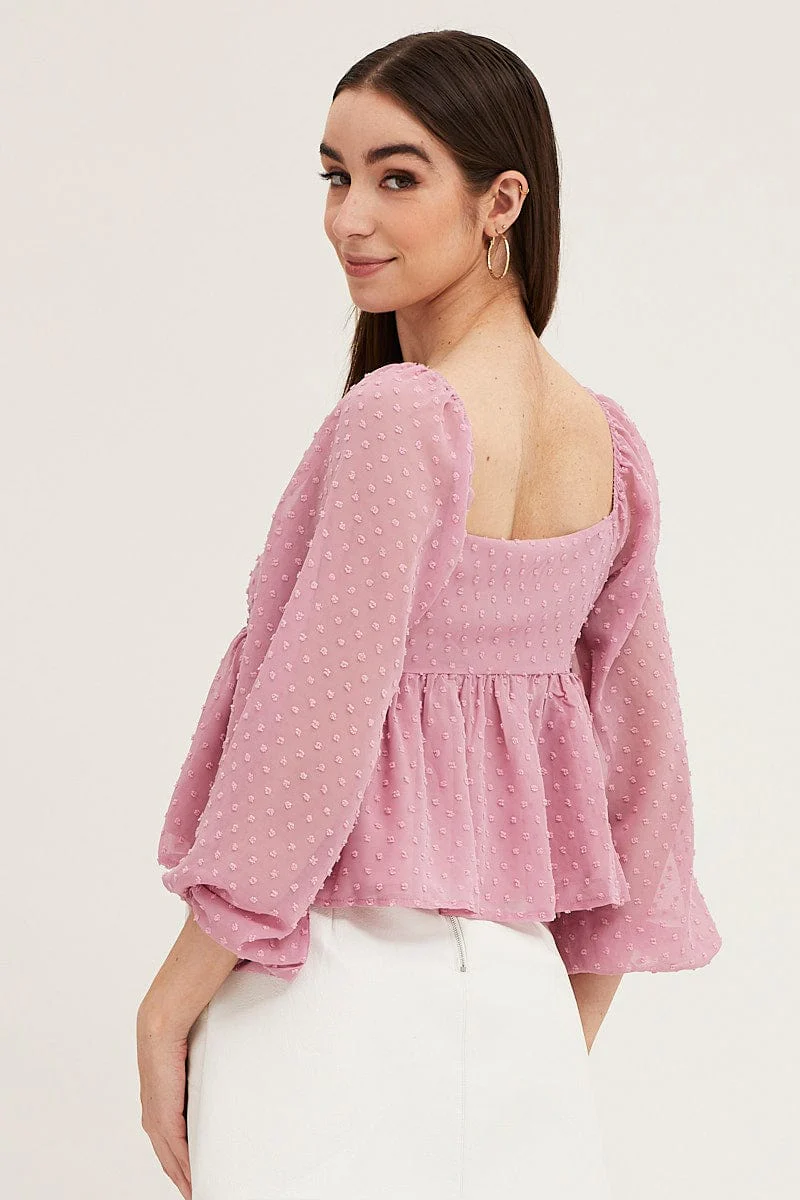 Pink Puff Sleeve Peplum Top