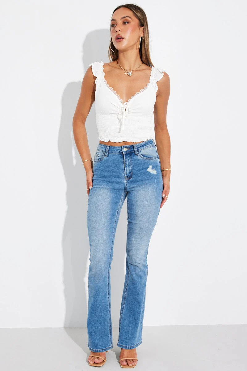 White Smocked Crop Top Sleeveless