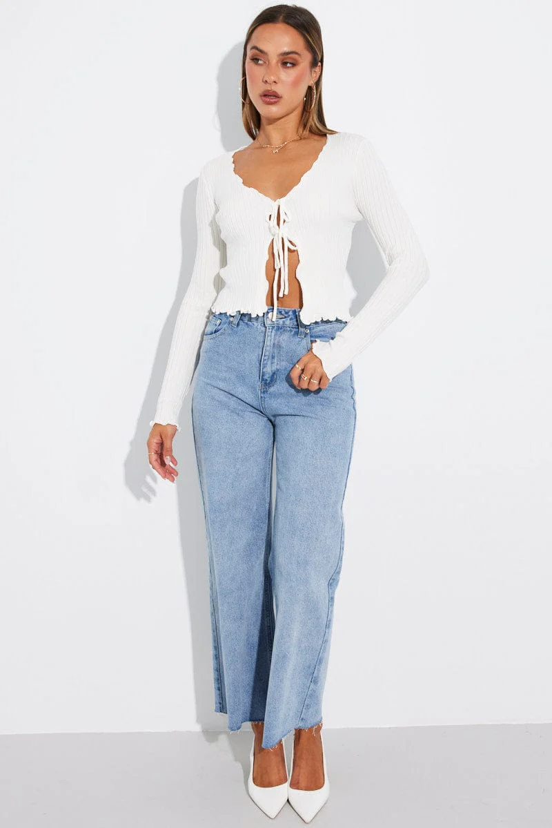 White Tie Up Cardigan Long Sleeve
