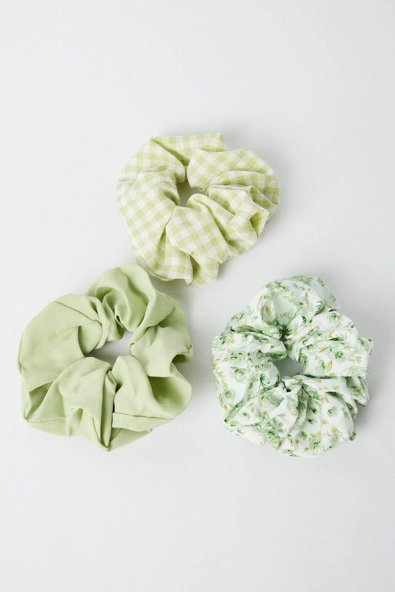 Green 3 Pack Scrunchies