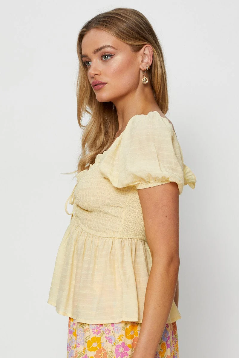 Yellow Peplum Top Short Sleeve