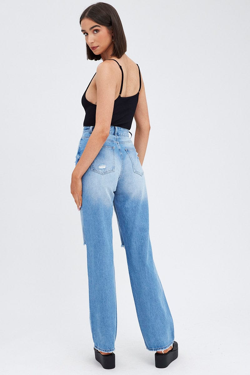 Blue Wide Leg Denim Jeans High rise