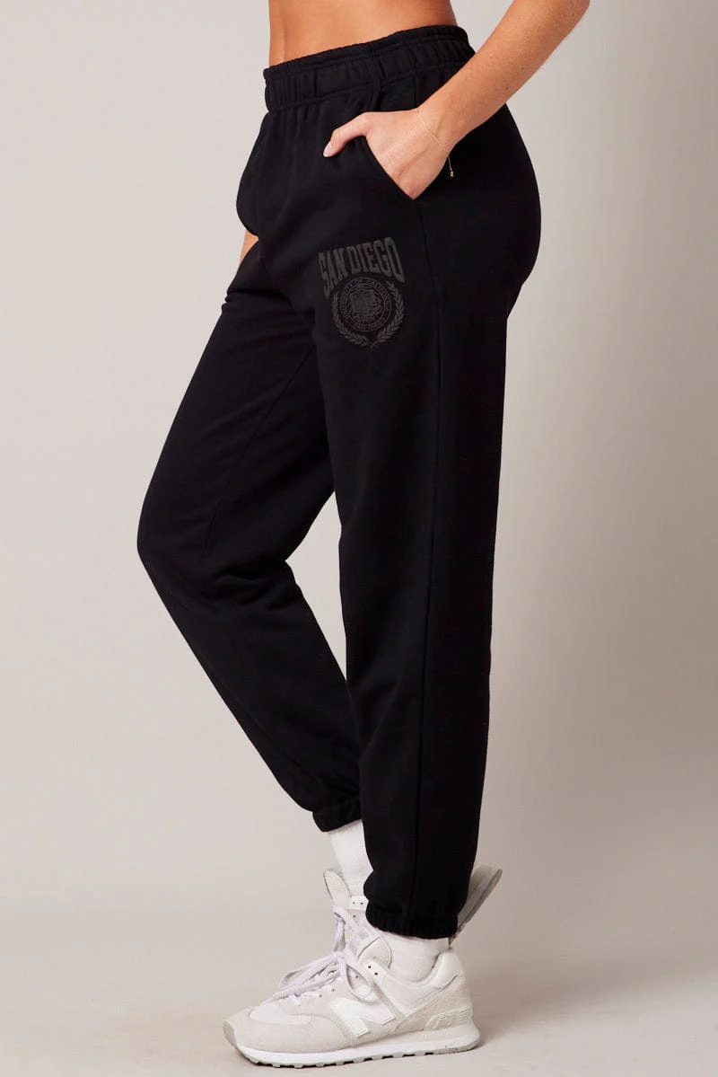 Black Track Pants High Rise